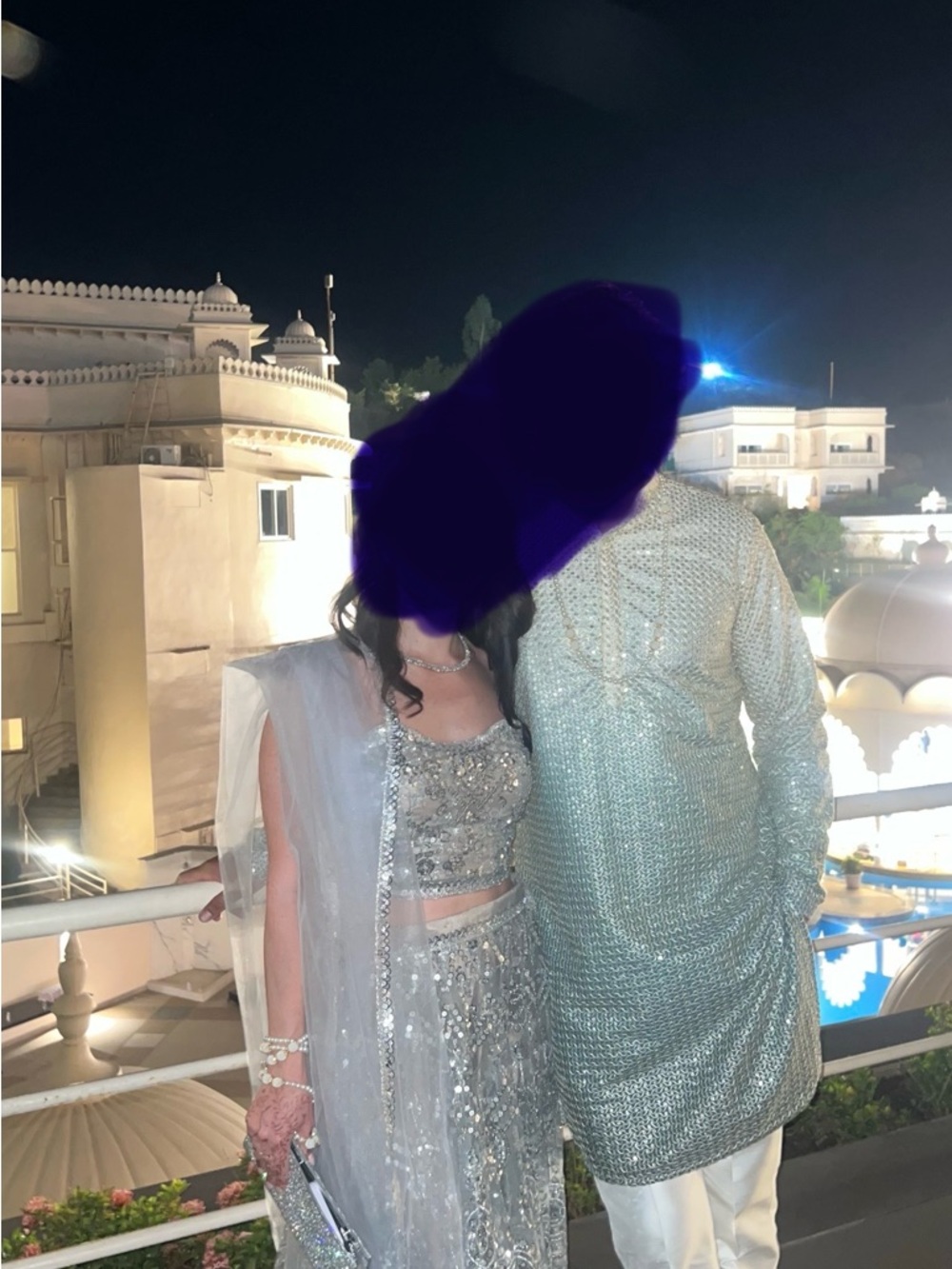 Sequin Embellished Lehenga in Silver Gray (Lashkaraa) XS
